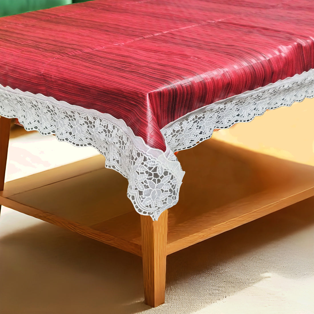 Red Wooden Print Center Table Cloth| Waterproof PVC 4 Seater Center Table Cover for Home Décor| High Thickness, Waterproof & Anti Slip Center Table Cover (Size 40x60, Rectangular, Pack of 1)