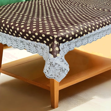 Brown Polka Dot Print Center Table Cloth| Waterproof PVC 4 Seater Center Table Cover for Home Décor| High Thickness, Waterproof & Anti Slip Center Table Cover with White Lace (Size 40x60, Rectangular, Pack of 1)