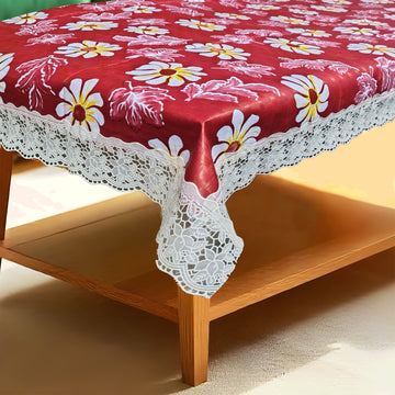 Red Floral Print Center Table Cloth| Waterproof PVC 4 Seater Center Table Cover for Home Décor| High Thickness, Waterproof & Anti Slip Center Table Cover (Size 40x60, Rectangular, Pack of 1)