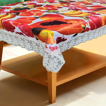 Fruit Pattern Print Center Table Cloth| Waterproof PVC 4 Seater Center Table Cover for Home Décor| High Thickness, Waterproof & Anti Slip Center Table Cover with White Lace (Size 40x60, Rectangular, Pack of 1)