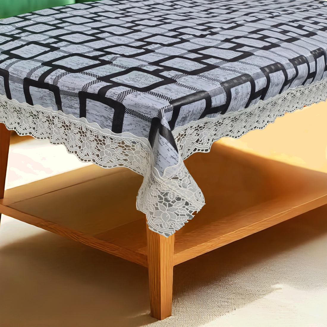 Grey checkered Print Center Table Cloth| Waterproof PVC 4 Seater Center Table Cover for Home Décor| High Thickness, Waterproof & Anti Slip Center Table Cover (Size 40x60, Rectangular, Pack of 1)