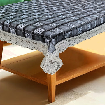 Grey Biscuit checkered Print Center Table Cloth| Waterproof PVC 4 Seater Center Table Cover for Home Décor| High Thickness, Waterproof & Anti Slip Center Table Cover (Size 40x60, Rectangular, Pack of 1)