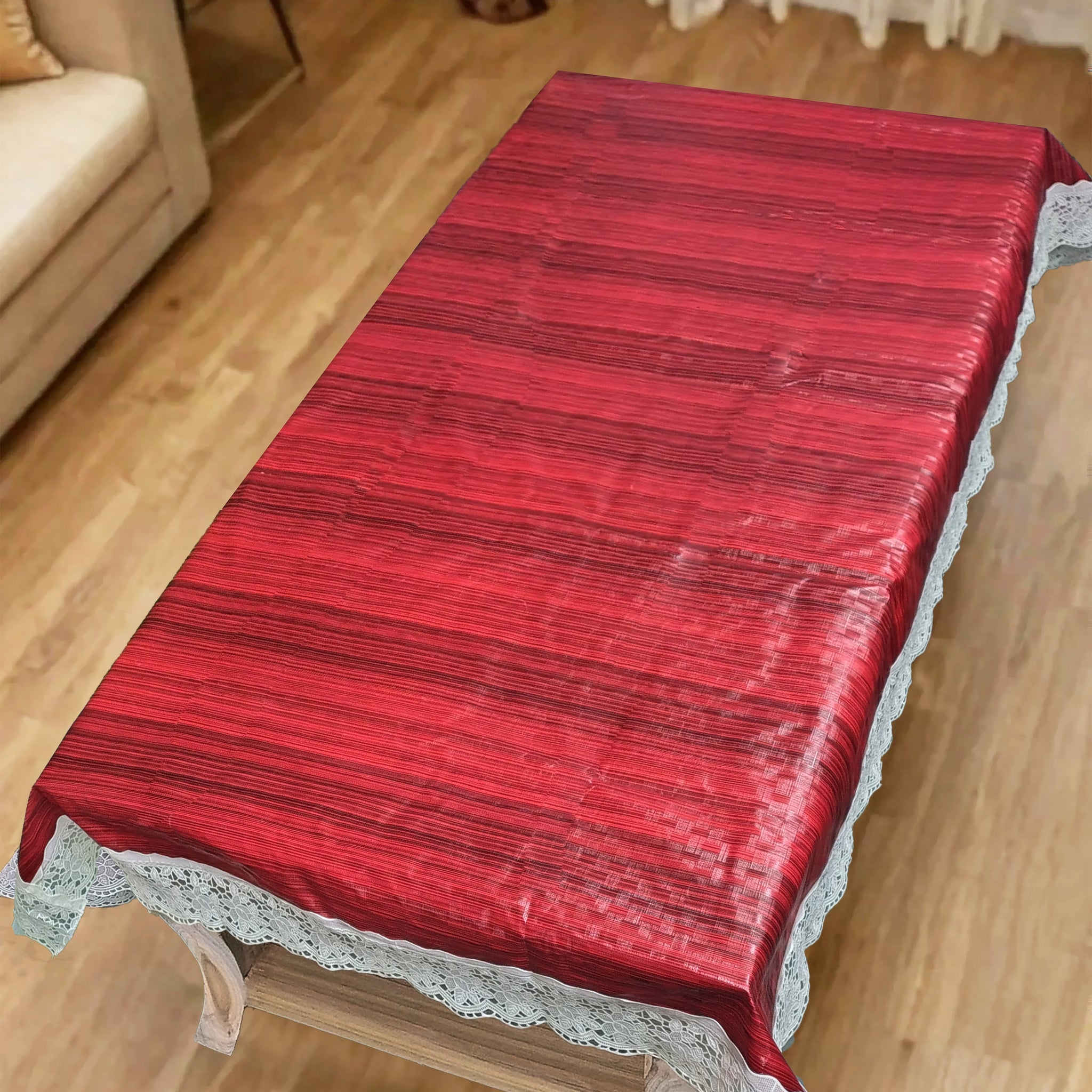 Red Wooden Print Center Table Cloth| Waterproof PVC 4 Seater Center Table Cover for Home Décor| High Thickness, Waterproof & Anti Slip Center Table Cover (Size 40x60, Rectangular, Pack of 1)