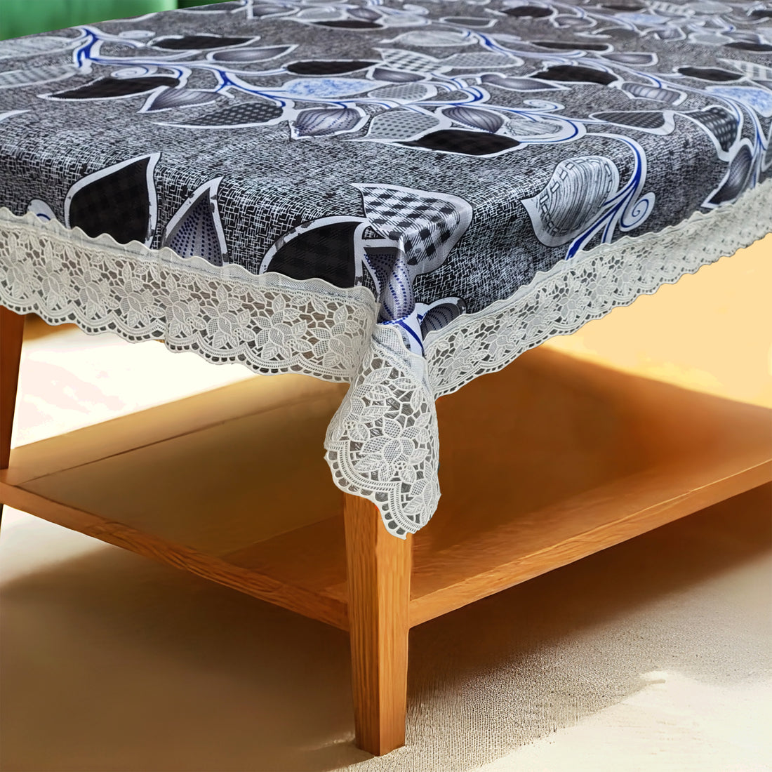 Grey Leaf Print Center Table Cloth| Waterproof PVC 4 Seater Center Table Cover for Home Décor| High Thickness, Waterproof & Anti Slip Center Table Cover (Size 40x60, Rectangular, Pack of 1)