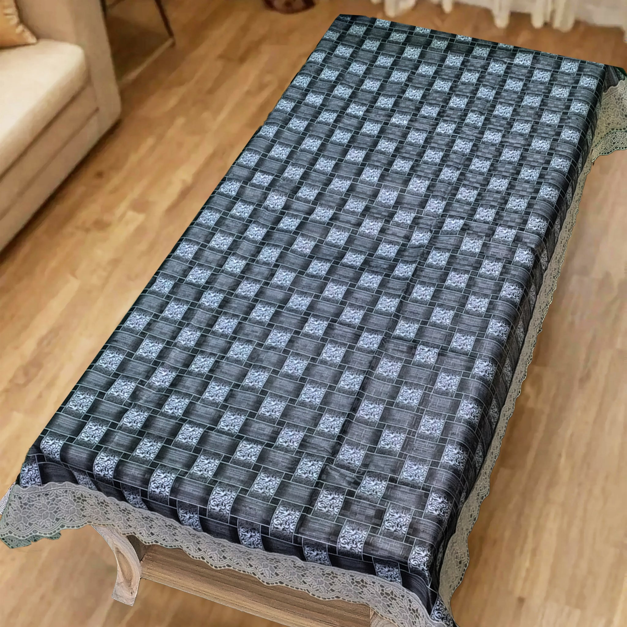 Grey checkered Print Center Table Cloth| Waterproof PVC 4 Seater Center Table Cover for Home Décor| High Thickness, Waterproof & Anti Slip Center Table Cover (Size 40x60, Rectangular, Pack of 1)