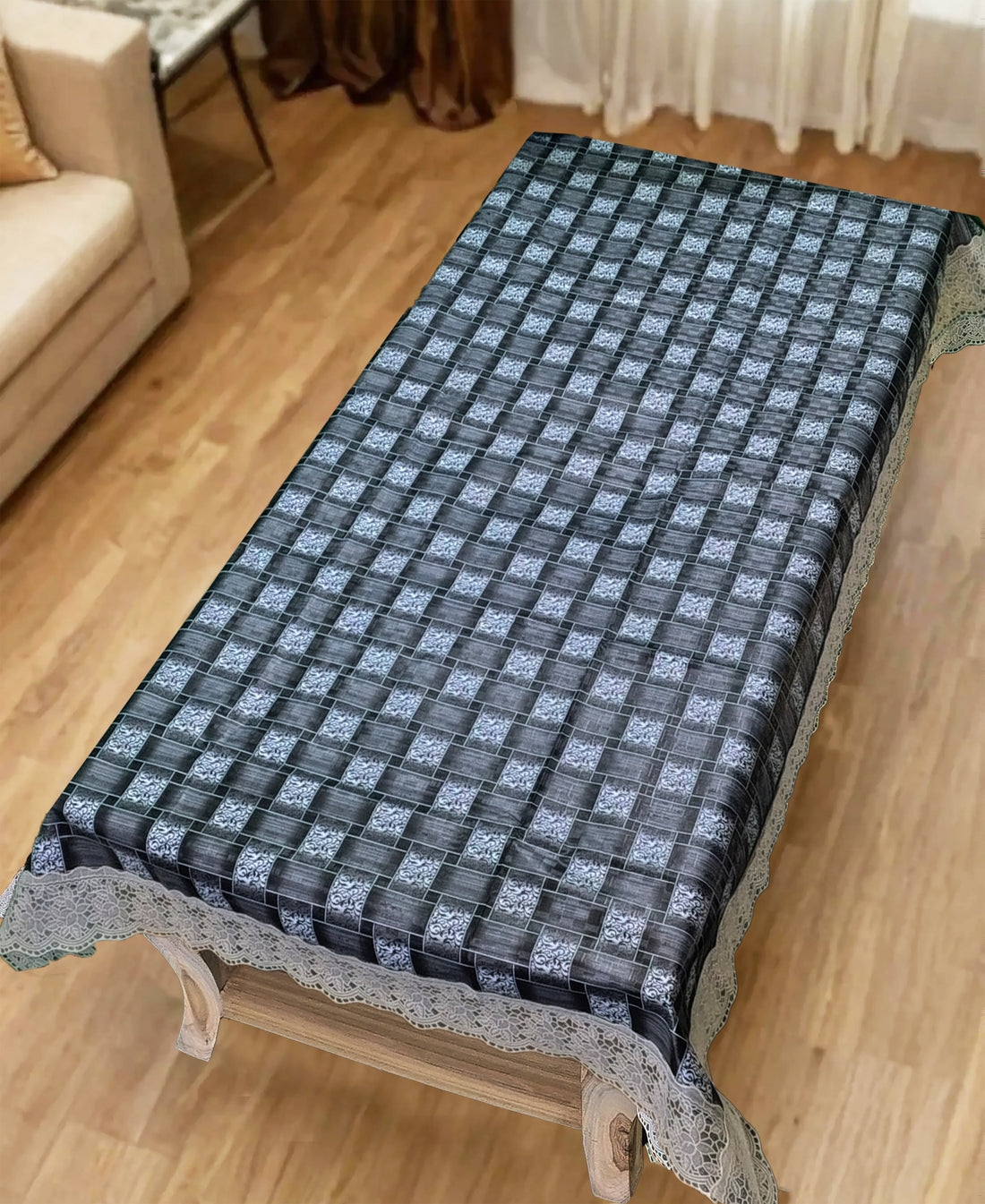 Grey Biscuit checkered Print Center Table Cloth| Waterproof PVC 4 Seater Center Table Cover for Home Décor| High Thickness, Waterproof & Anti Slip Center Table Cover (Size 40x60, Rectangular, Pack of 1)