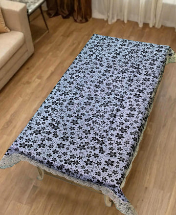 White Black Floral Print Center Table Cloth| Waterproof PVC 4 Seater Center Table Cover for Home Décor| High Thickness, Waterproof & Anti Slip Center Table Cover (Size 40x60, Rectangular, Pack of 1)