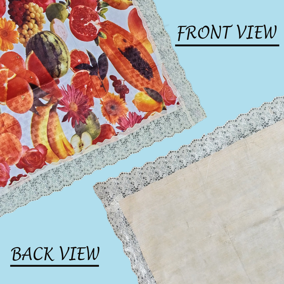 Fruit Pattern Print Center Table Cloth| Waterproof PVC 4 Seater Center Table Cover for Home Décor| High Thickness, Waterproof & Anti Slip Center Table Cover with White Lace (Size 40x60, Rectangular, Pack of 1)